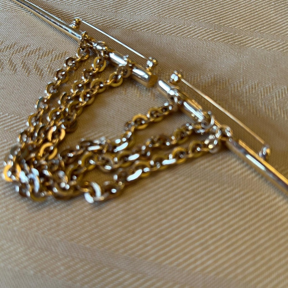 Monet Vintage Gold Tone Triple Chain Double Spike Pin Large Sweater Clip Brooch - Picture 7 of 12